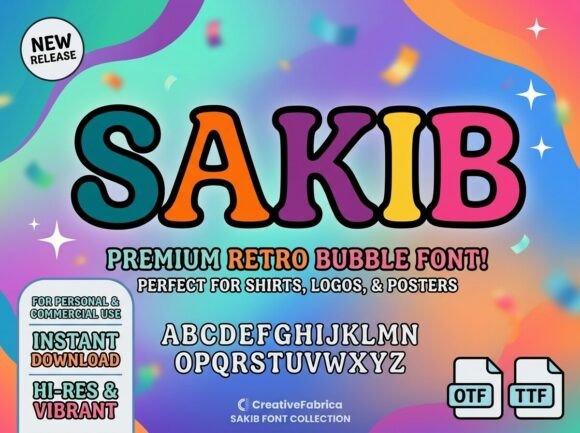 Discover Sakib: A Retro Bubble Font with Vibrant 70s and 80s Flair