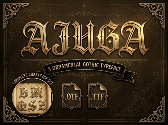 Step into a Realm of Medieval Majesty with Ajuga: A Masterclass in Blackletter Design